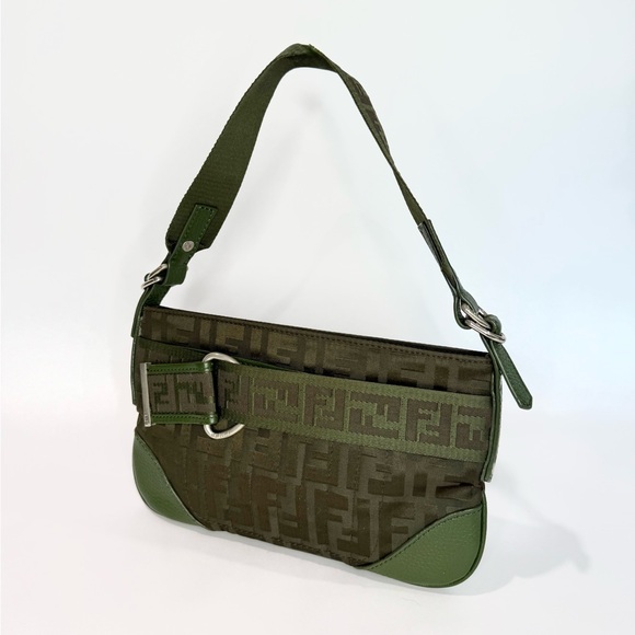 ✨SOLD✨ Vintage Fendi Green Zucca Shoulder Bag - Picture 2 of 13